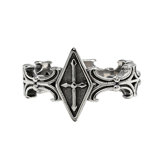 Gothic Cross Titanium Steel Ring for Men Retro Vintage Jewelry