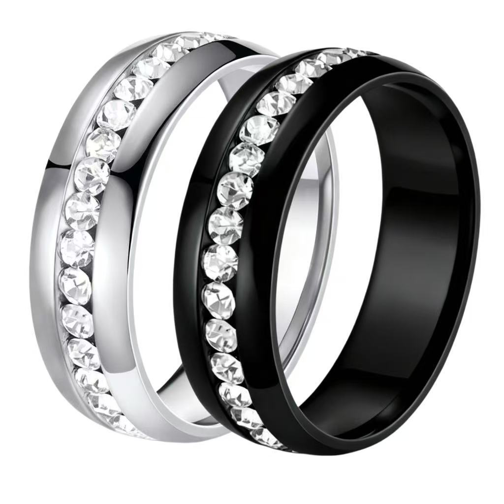 Stainless steel ring with diamonds, titanium steel ring