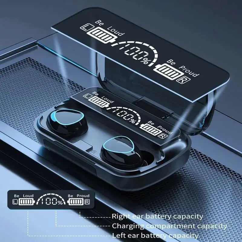 9D hilfi sound black LED dispay EAEBUDS 2000mAh power bank