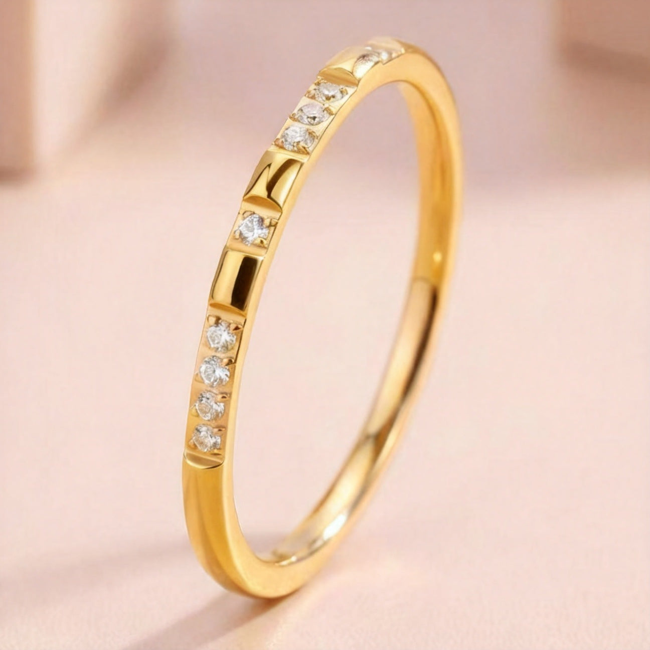 Stainless steel ring with diamonds, titanium steel ring