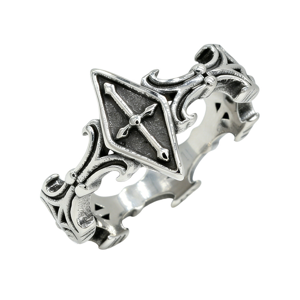 Gothic Cross Titanium Steel Ring for Men Retro Vintage Jewelry