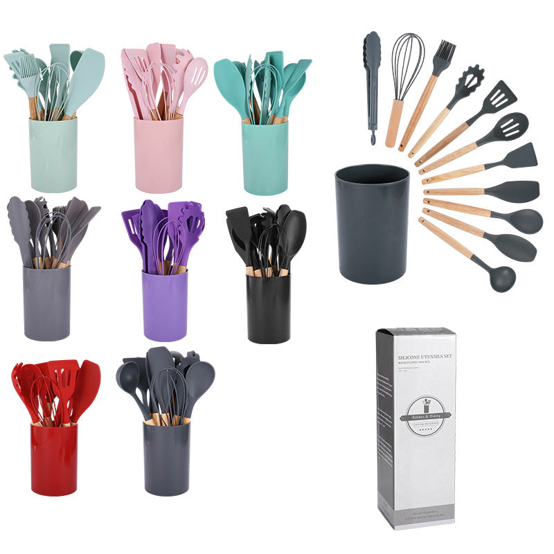 Wooden Handle Silicone Kitchen Utensil Set