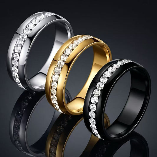 Stainless steel ring with diamonds, titanium steel ring