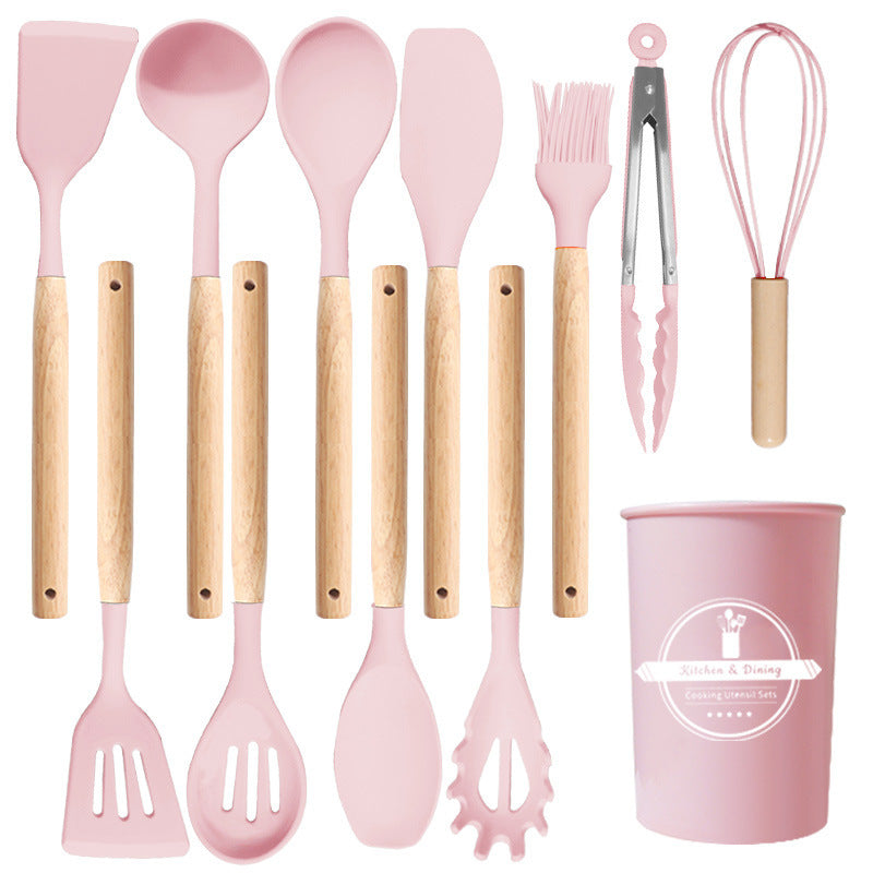 Wooden Handle Silicone Kitchen Utensil Set