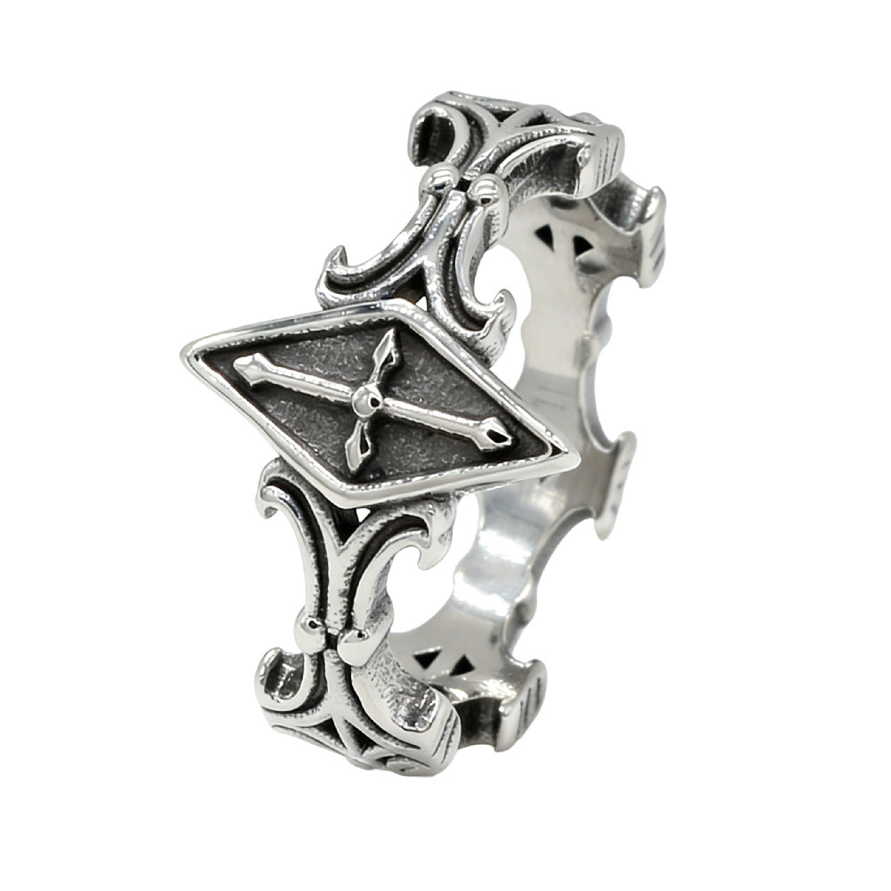 Gothic Cross Titanium Steel Ring for Men Retro Vintage Jewelry