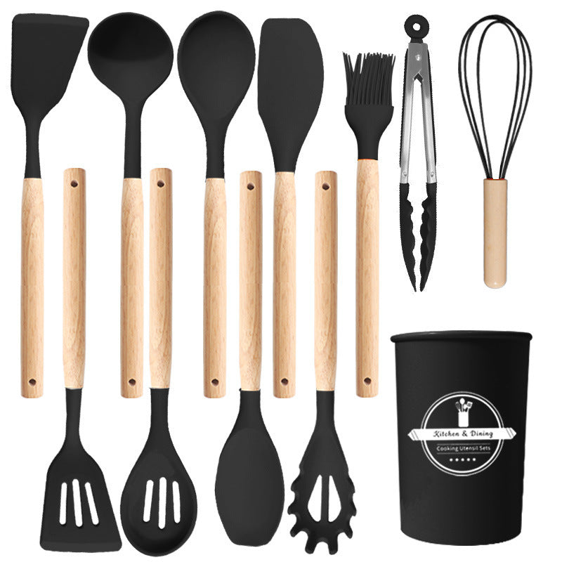 Wooden Handle Silicone Kitchen Utensil Set