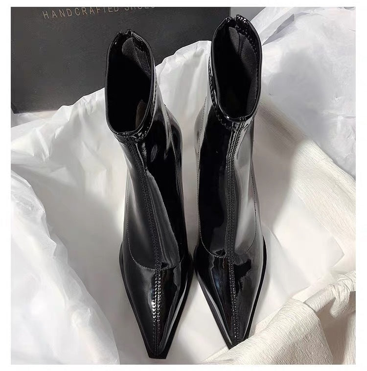 Patent Leather Pointed Toe Stiletto Heel Ankle Boots