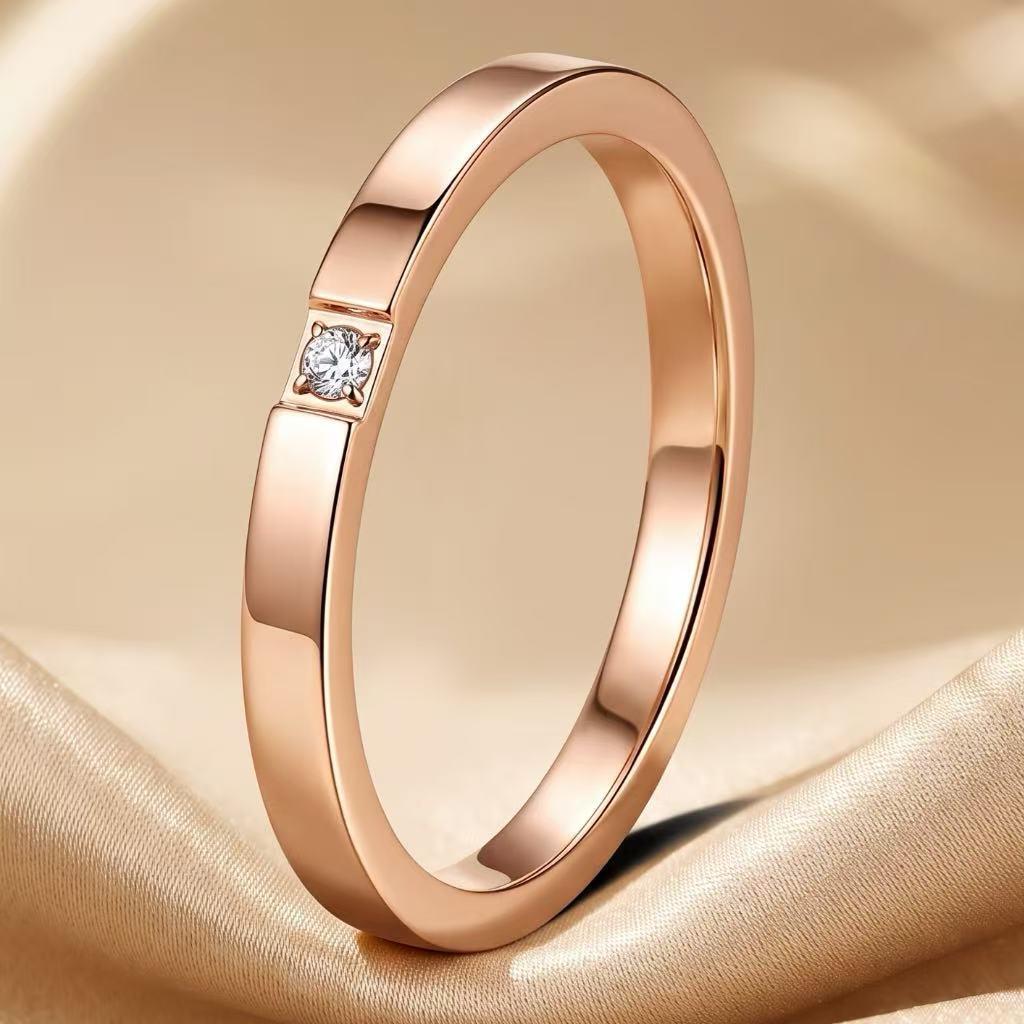Stainless steel ring with diamonds, titanium steel ring