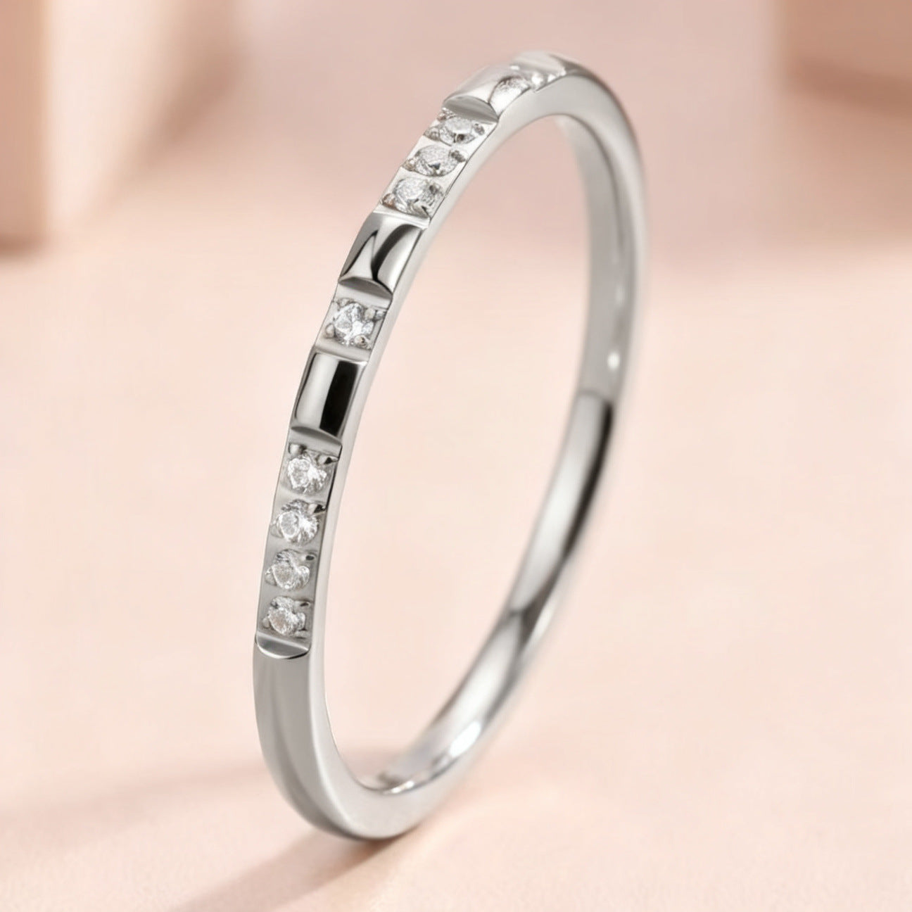 Stainless steel ring with diamonds, titanium steel ring